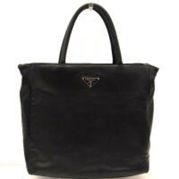 Prada Nappa Leather Handbag Triangle Black Sheepskin - Picture 1 of 6
